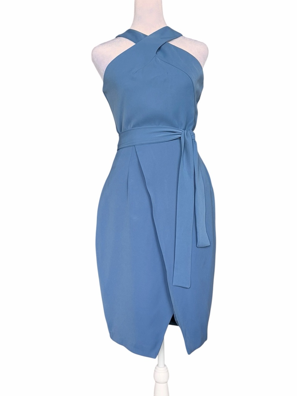 Lavish Alice Dusty Blue Cross-Neck Wrap Dress